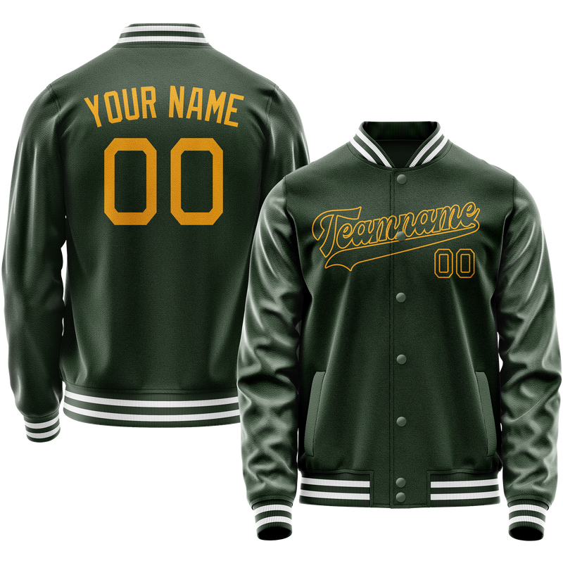 Custom Green Gold Solid Color Varsity Letterman Jacket JA02240617JG188