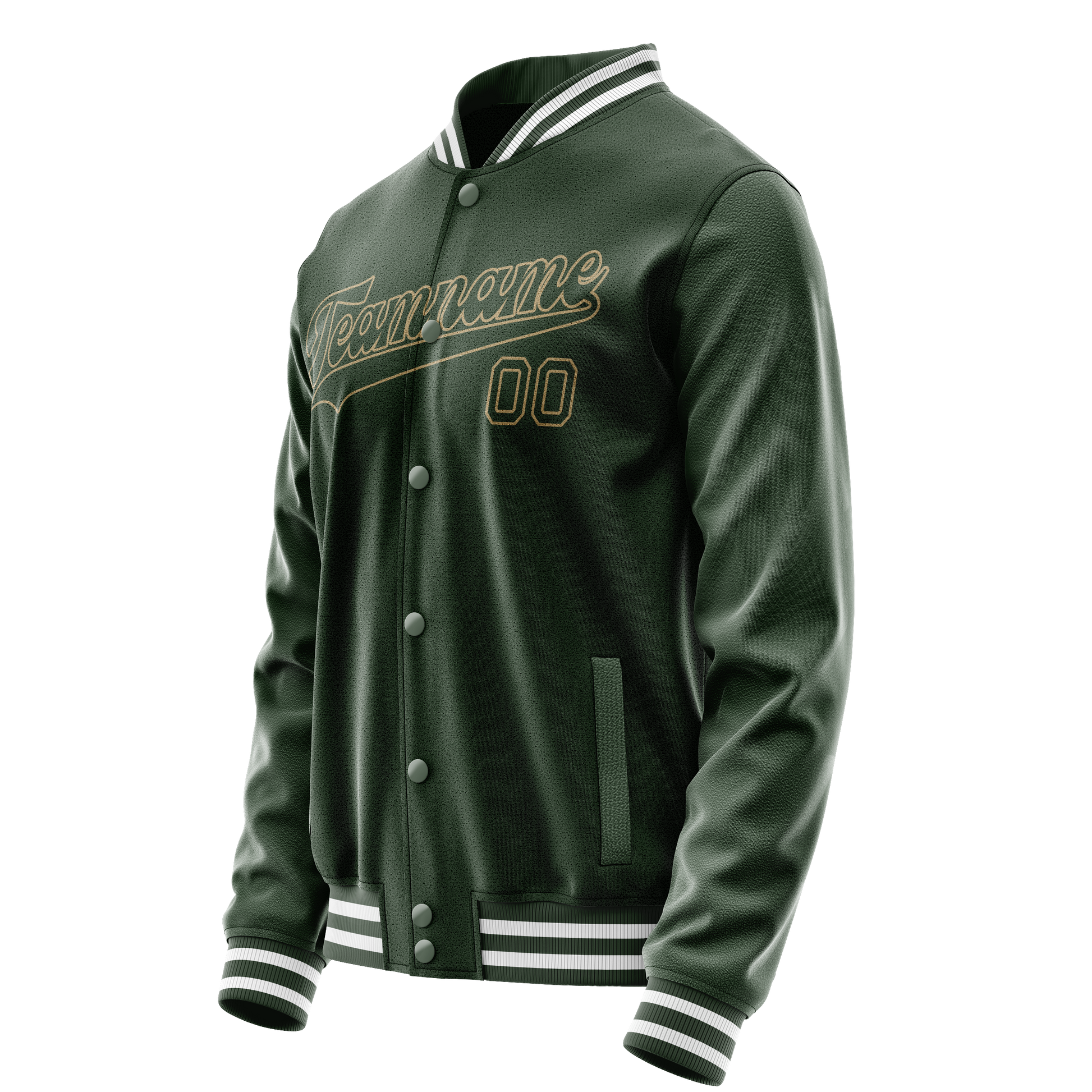 Custom Green Cream Solid Color Varsity Letterman Jacket JA02240617JG187