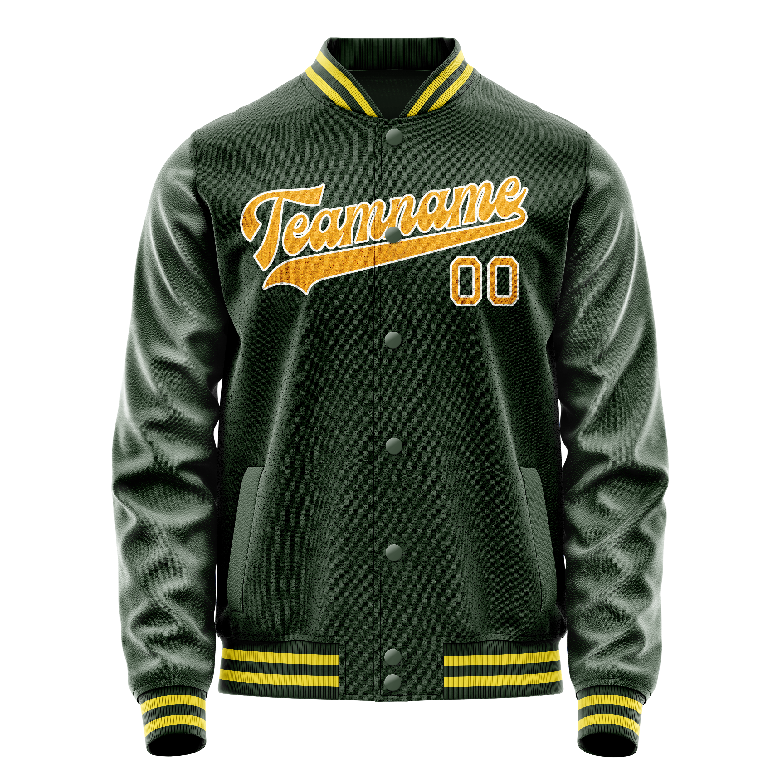 Custom Green Gold Solid Color Varsity Letterman Jacket JA02240617JG202
