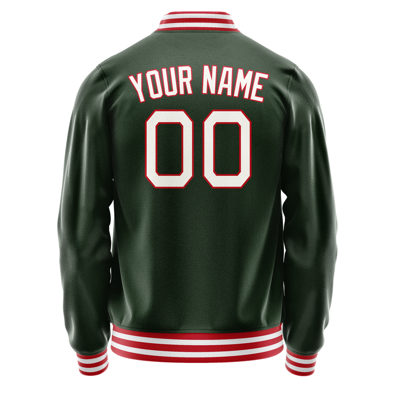 Custom Green White Solid Color Varsity Letterman Jacket JA02240617JG180