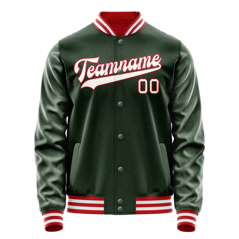 Custom Green White Solid Color Varsity Letterman Jacket JA02240617JG180