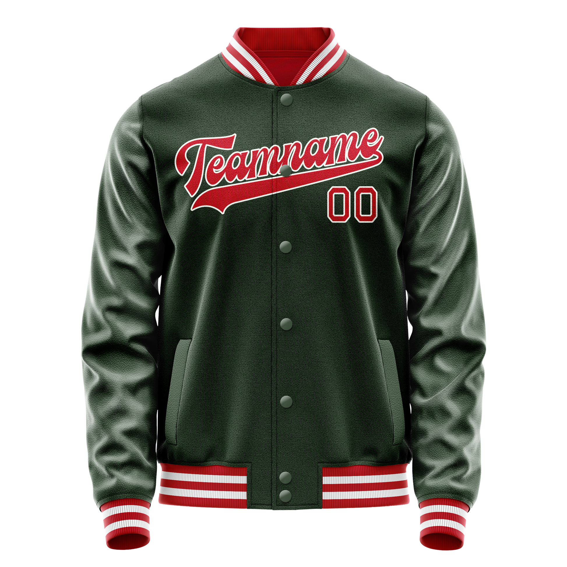 Custom Green Red Solid Color Varsity Letterman Jacket JA02240617JG185