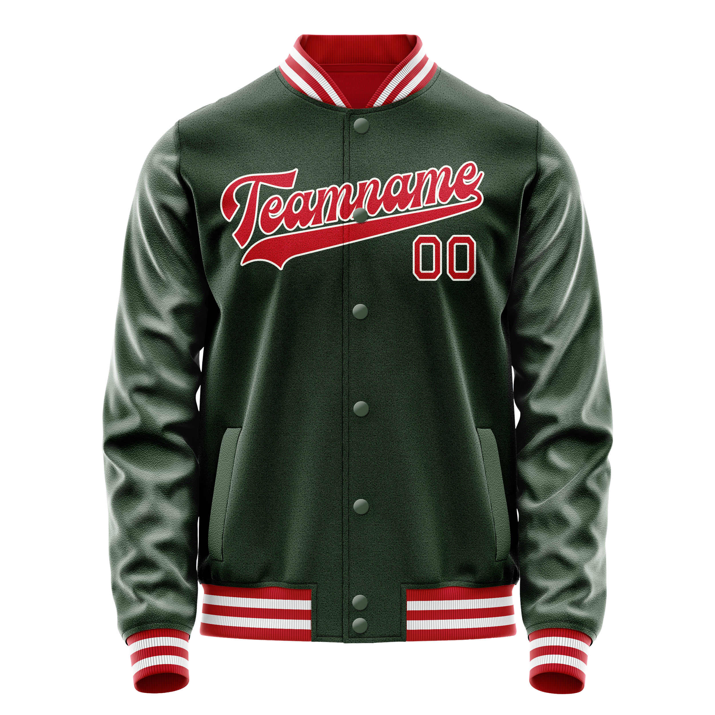 Custom Green Red Solid Color Varsity Letterman Jacket JA02240617JG185