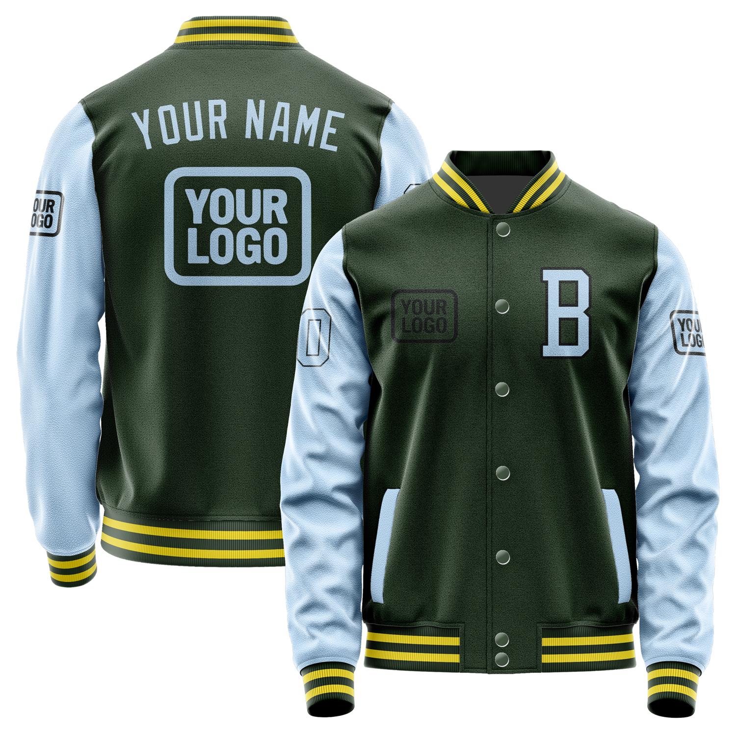 Custom Dark Green Light Blue Jacket JA060608062617080817