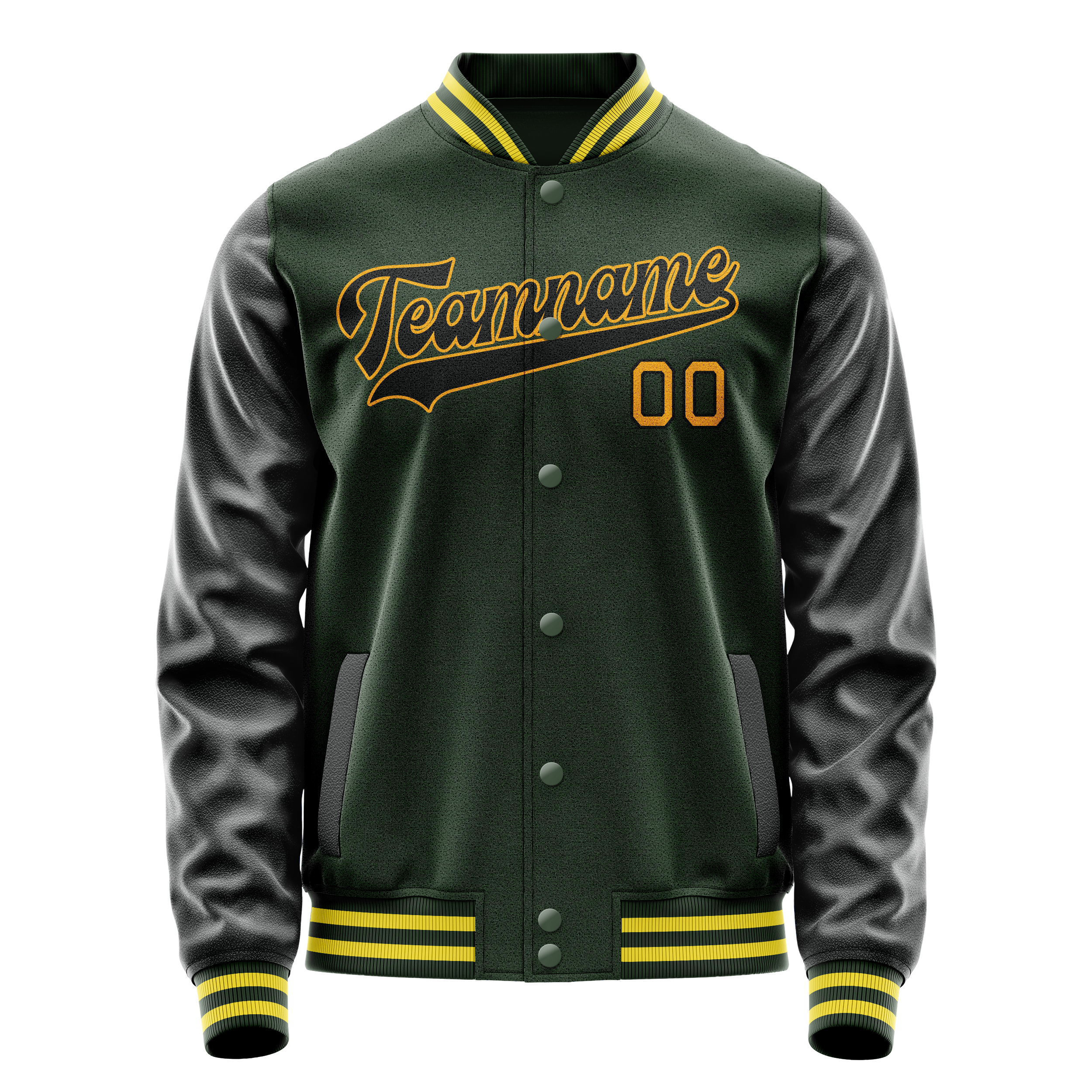Custom Green Gold Solid Color Varsity Letterman Jacket JA02240617JG194