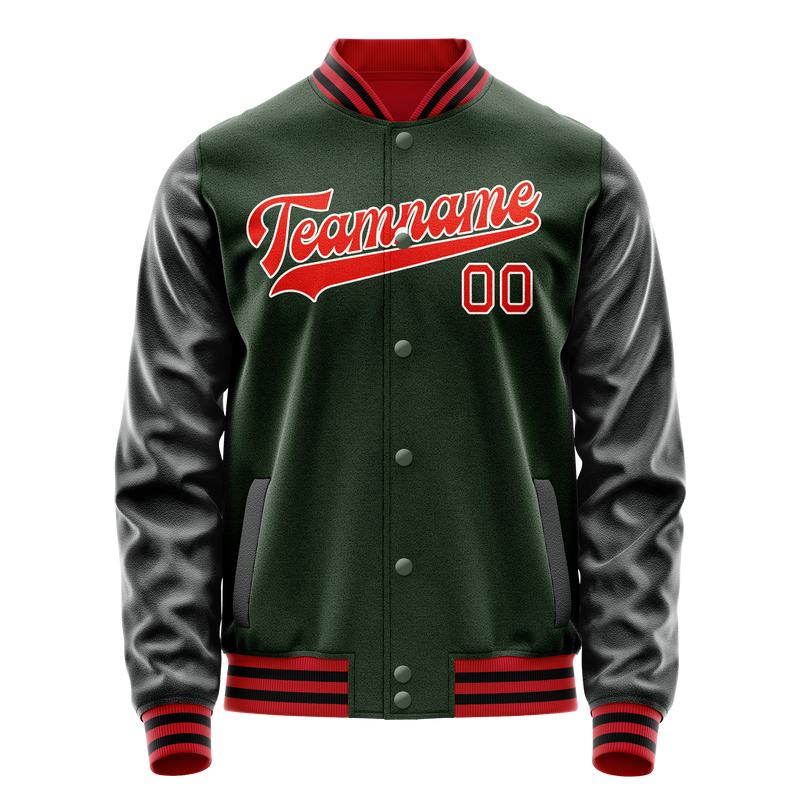 Custom Green Orange Solid Color Varsity Letterman Jacket JA02240617JG201
