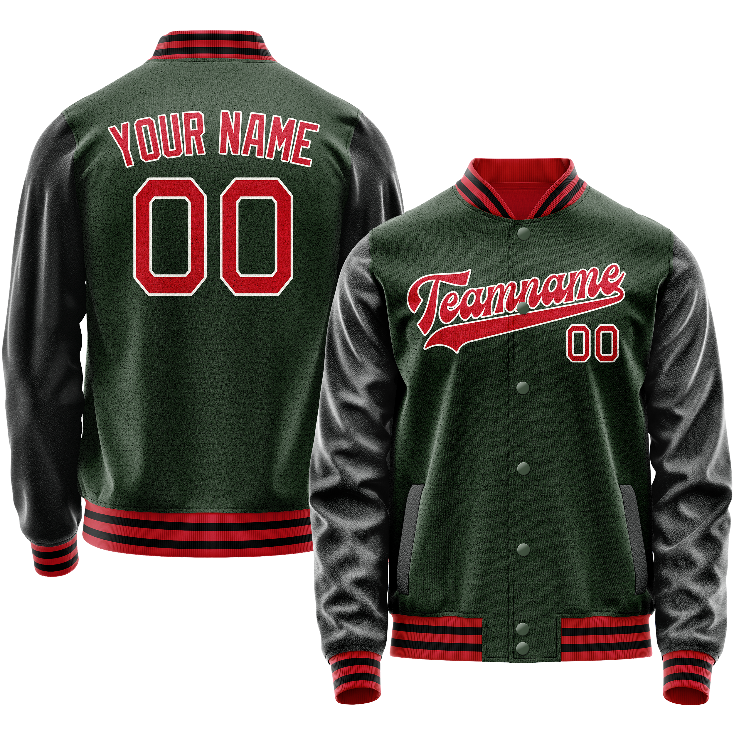 Custom Green Orange Solid Color Varsity Letterman Jacket JA02240617JG203