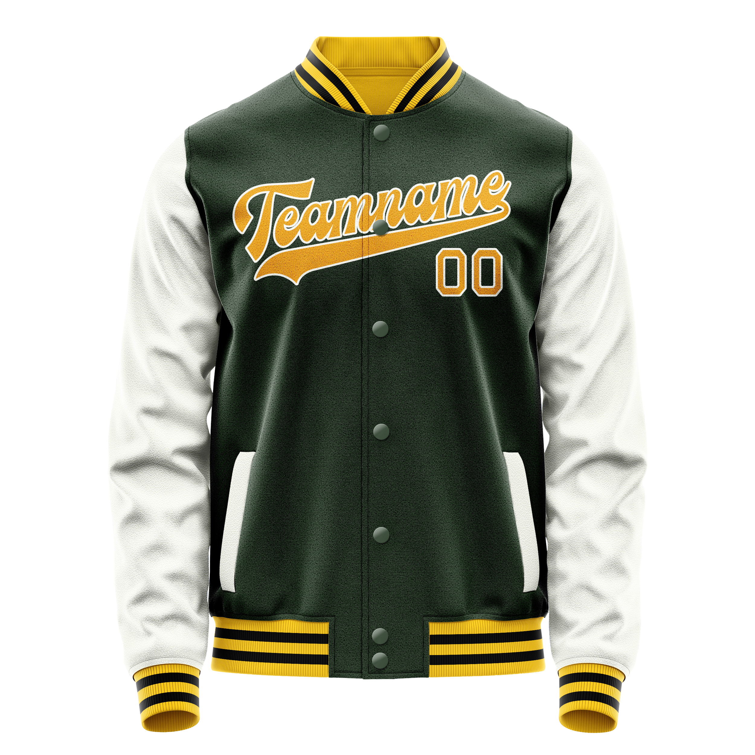 Custom Green Gold Solid Color Varsity Letterman Jacket JA02240617JG191