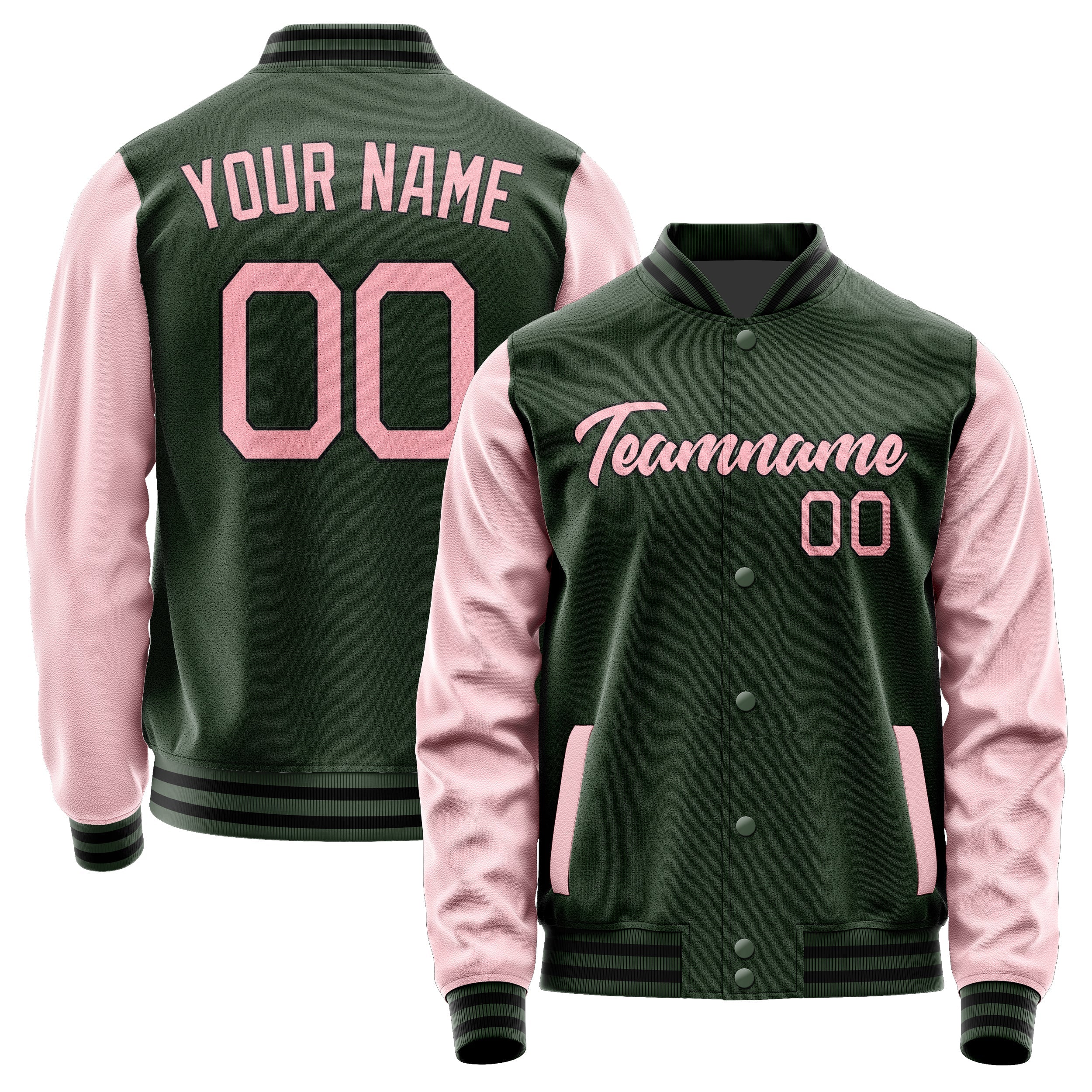 Custom Dark Green Light Pink Jacket JA0606210617B21721