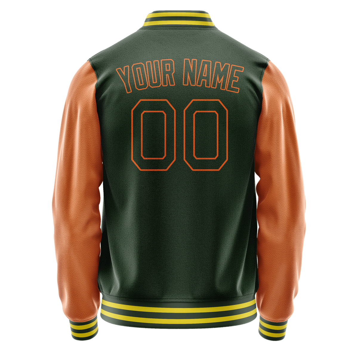 Custom Green Orange Solid Color Varsity Letterman Jacket JA02240617JG182