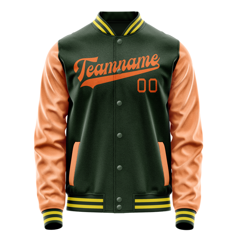 Custom Green Orange Solid Color Varsity Letterman Jacket JA02240617JG182