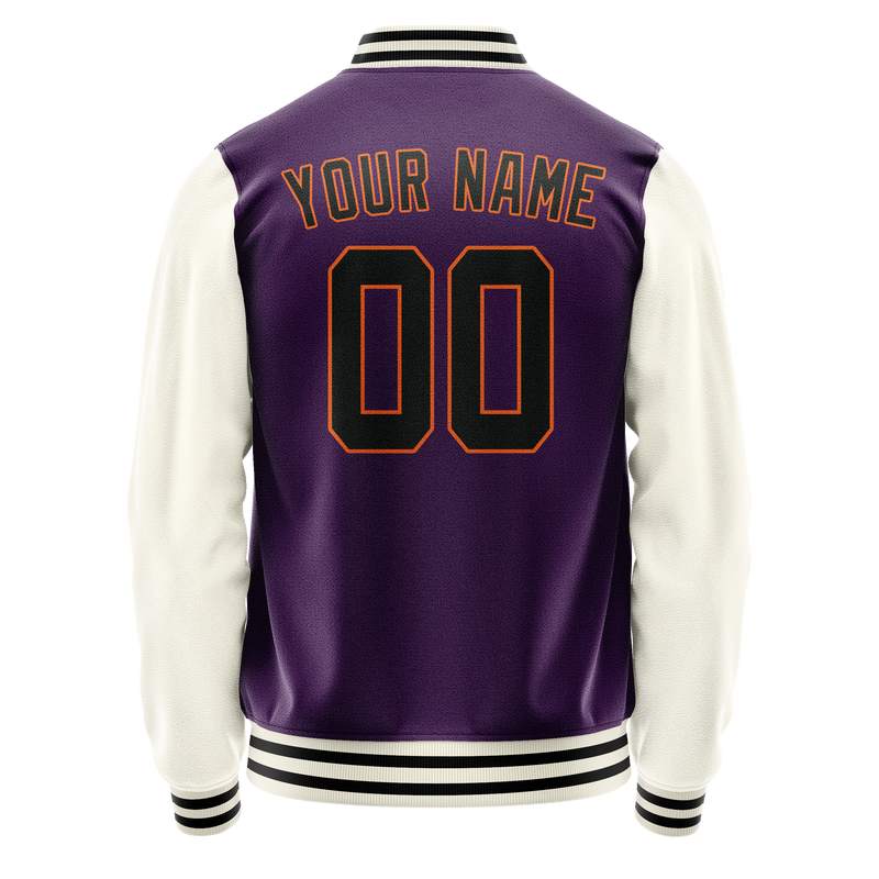 Custom Purple Cream Solid Color Varsity Letterman Jacket JA02240617KZ374