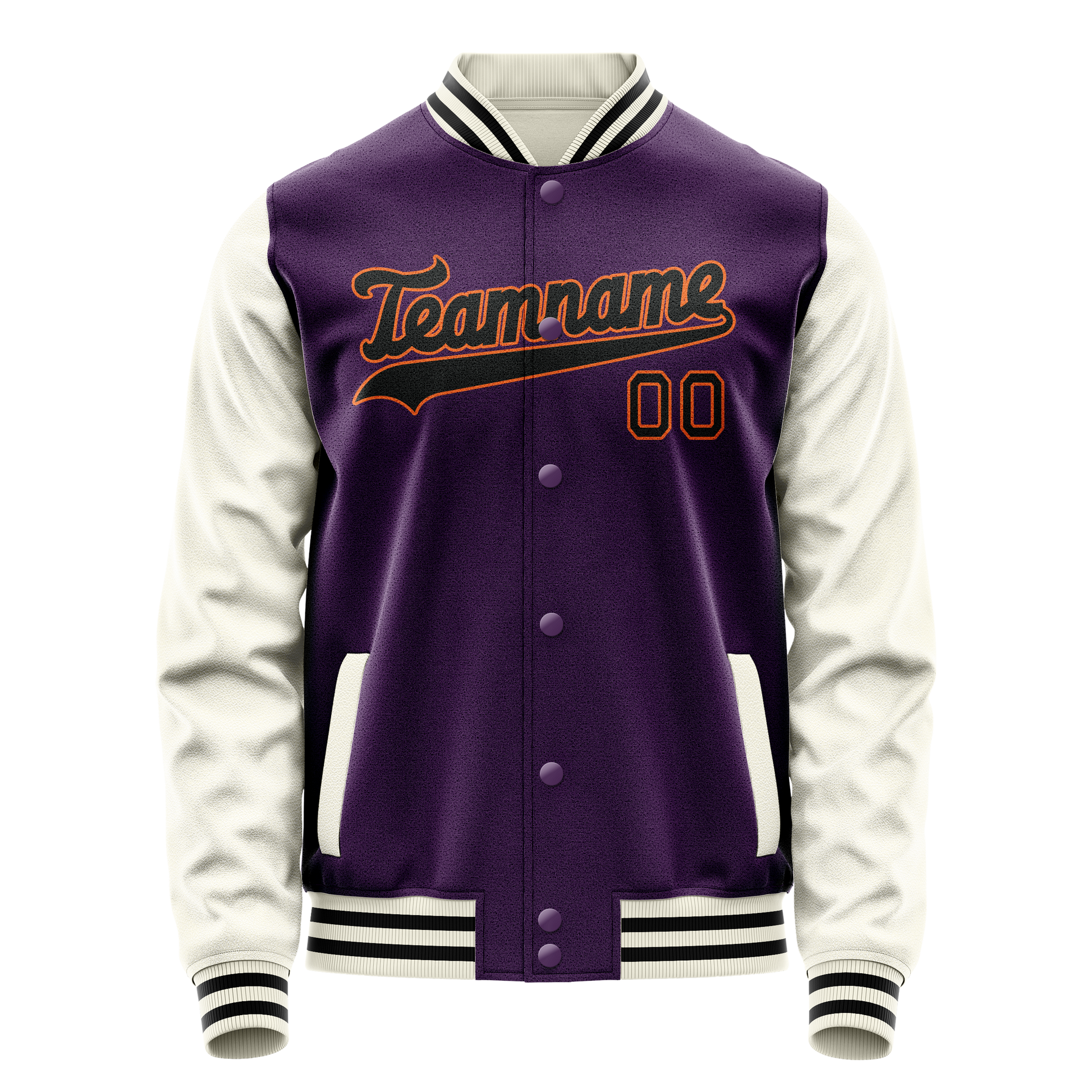 Custom Purple Cream Solid Color Varsity Letterman Jacket JA02240617KZ374