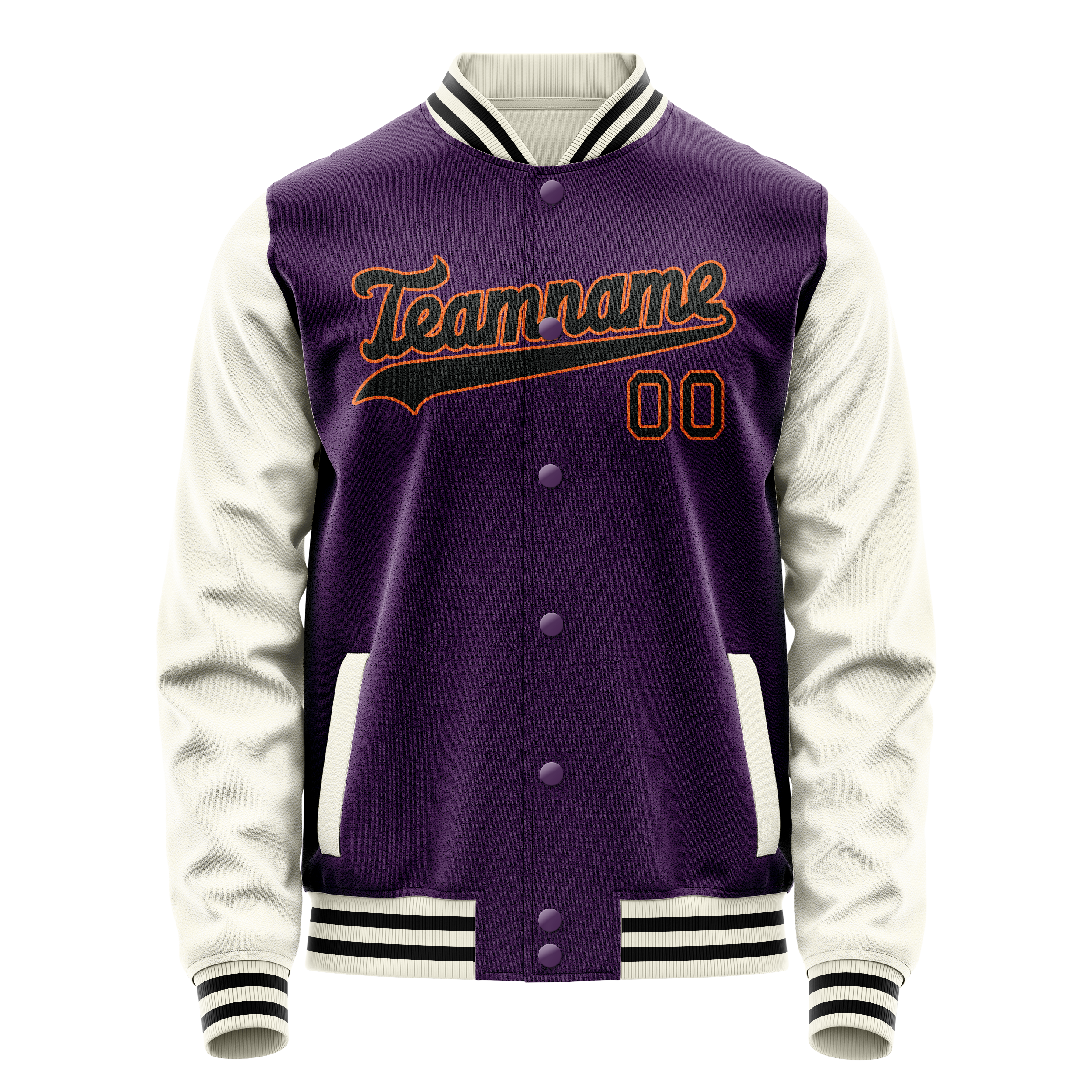 Custom Purple Cream Solid Color Varsity Letterman Jacket JA02240617KZ374