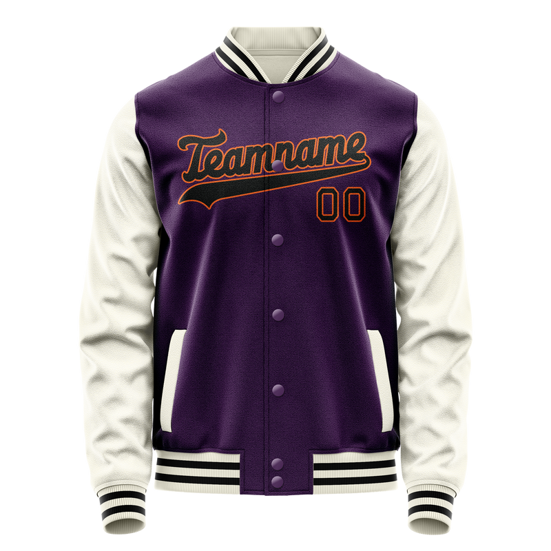 Custom Purple Cream Solid Color Varsity Letterman Jacket JA02240617KZ374