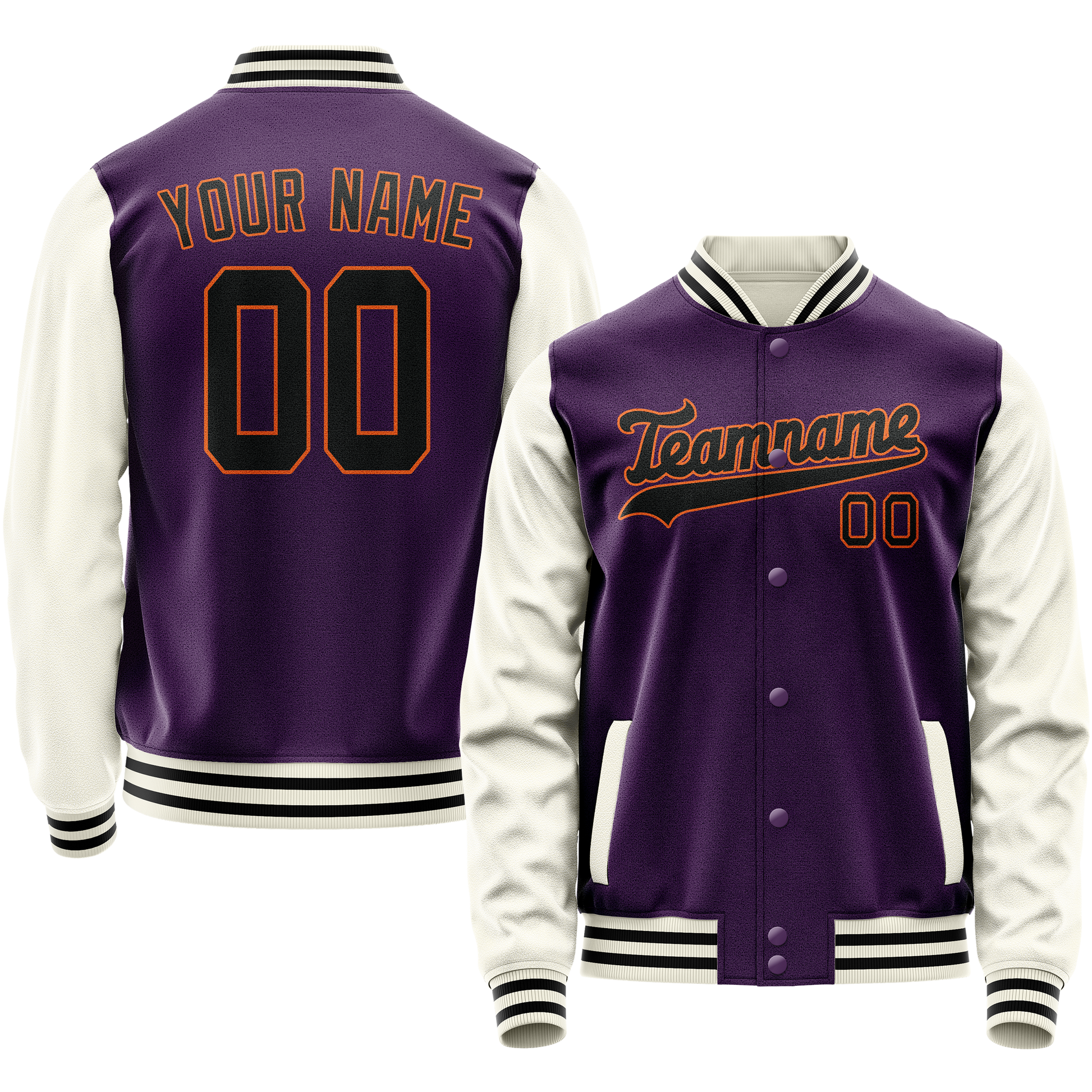 Custom Purple Cream Solid Color Varsity Letterman Jacket JA02240617KZ374