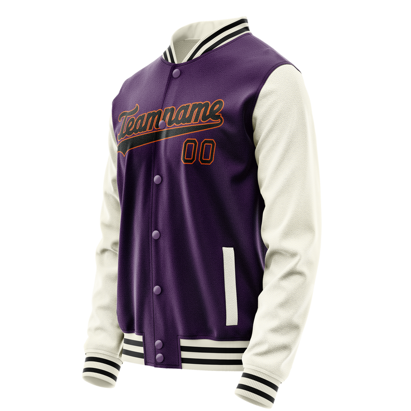 Custom Purple Cream Solid Color Varsity Letterman Jacket JA02240617KZ374