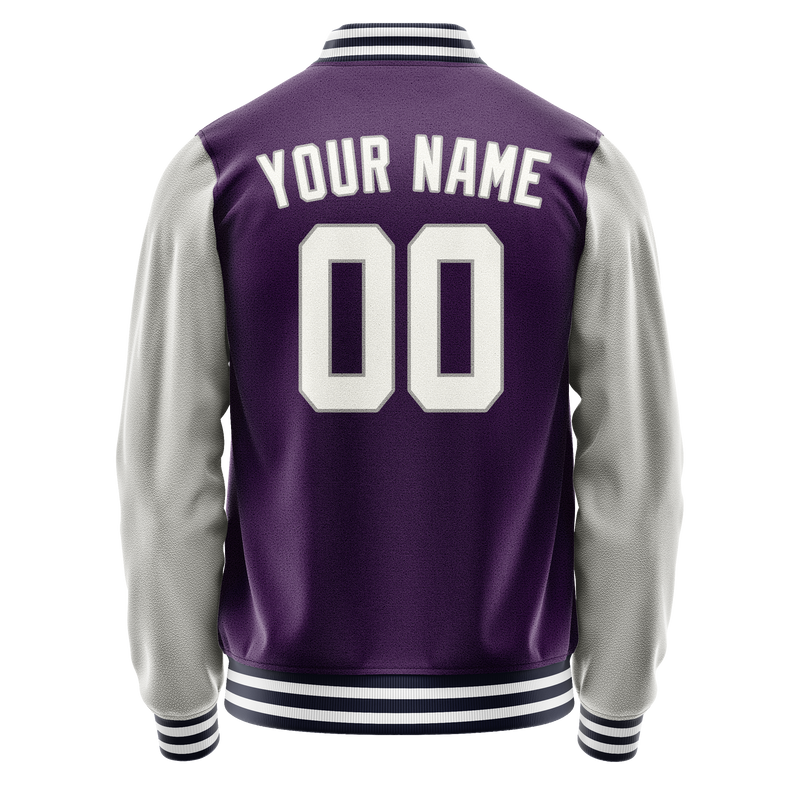 Custom Purple Gray Solid Color Varsity Letterman Jacket JA02240617KZ381