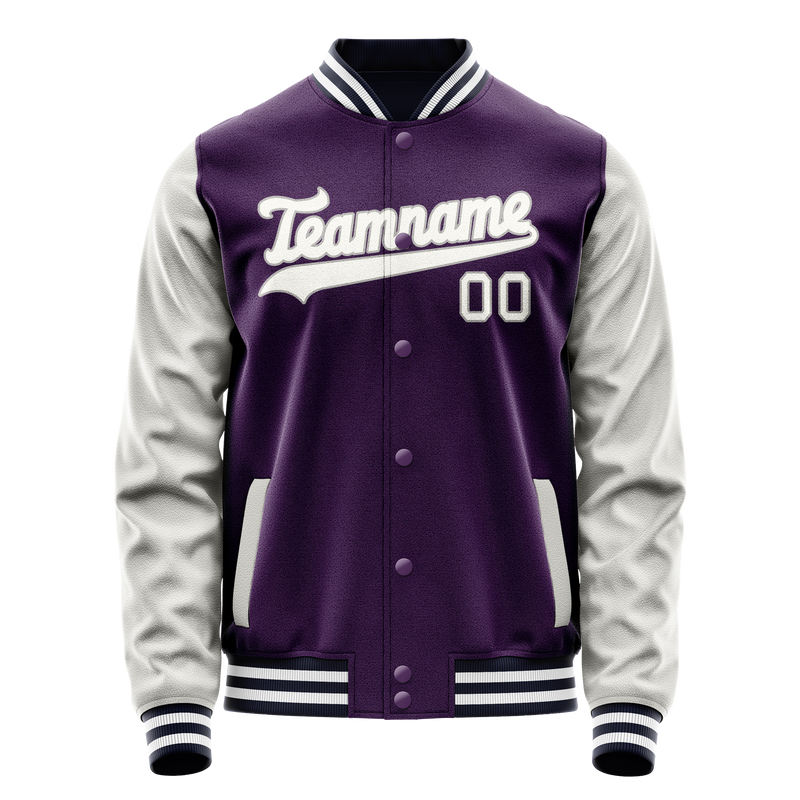 Custom Purple Gray Solid Color Varsity Letterman Jacket JA02240617KZ381