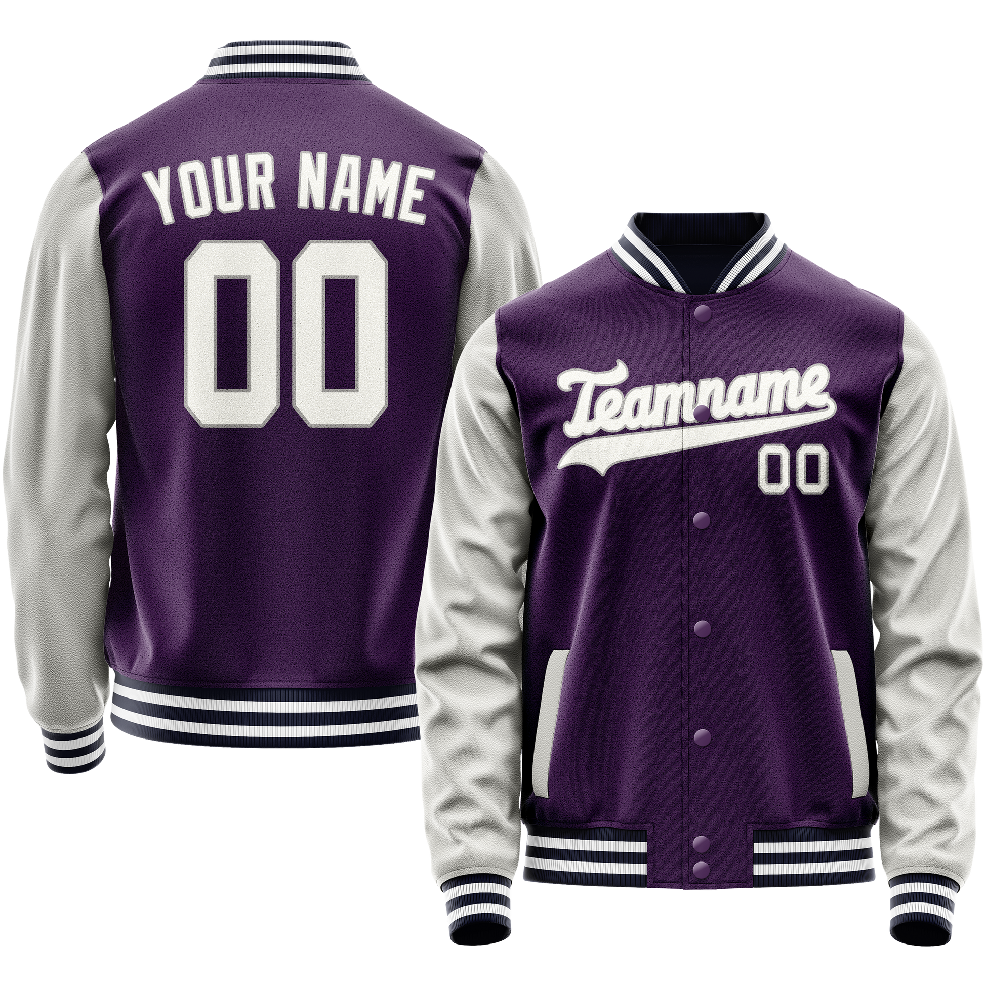 Custom Purple Gray Solid Color Varsity Letterman Jacket JA02240617KZ381