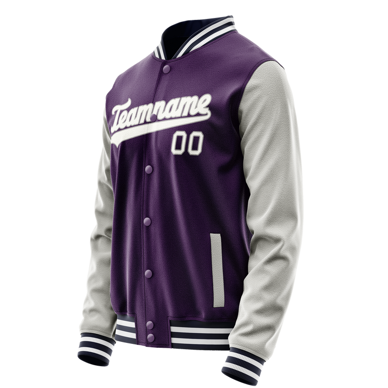 Custom Purple Gray Solid Color Varsity Letterman Jacket JA02240617KZ381