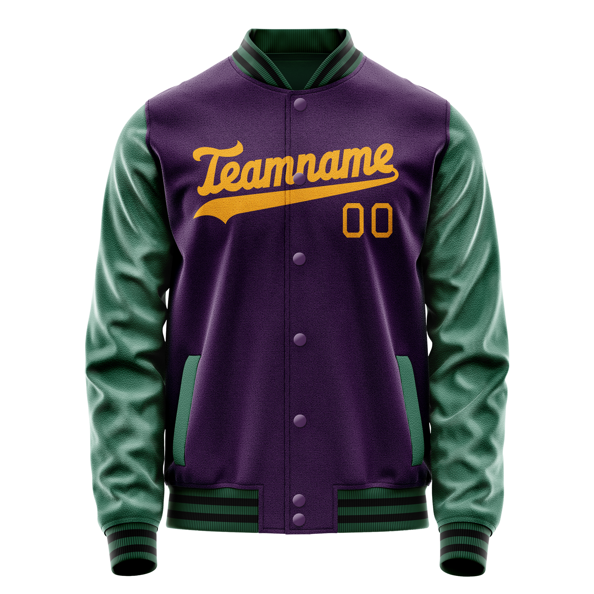 Custom Purple Kelly-Green Solid Color Varsity Letterman Jacket JA02240617KZ356