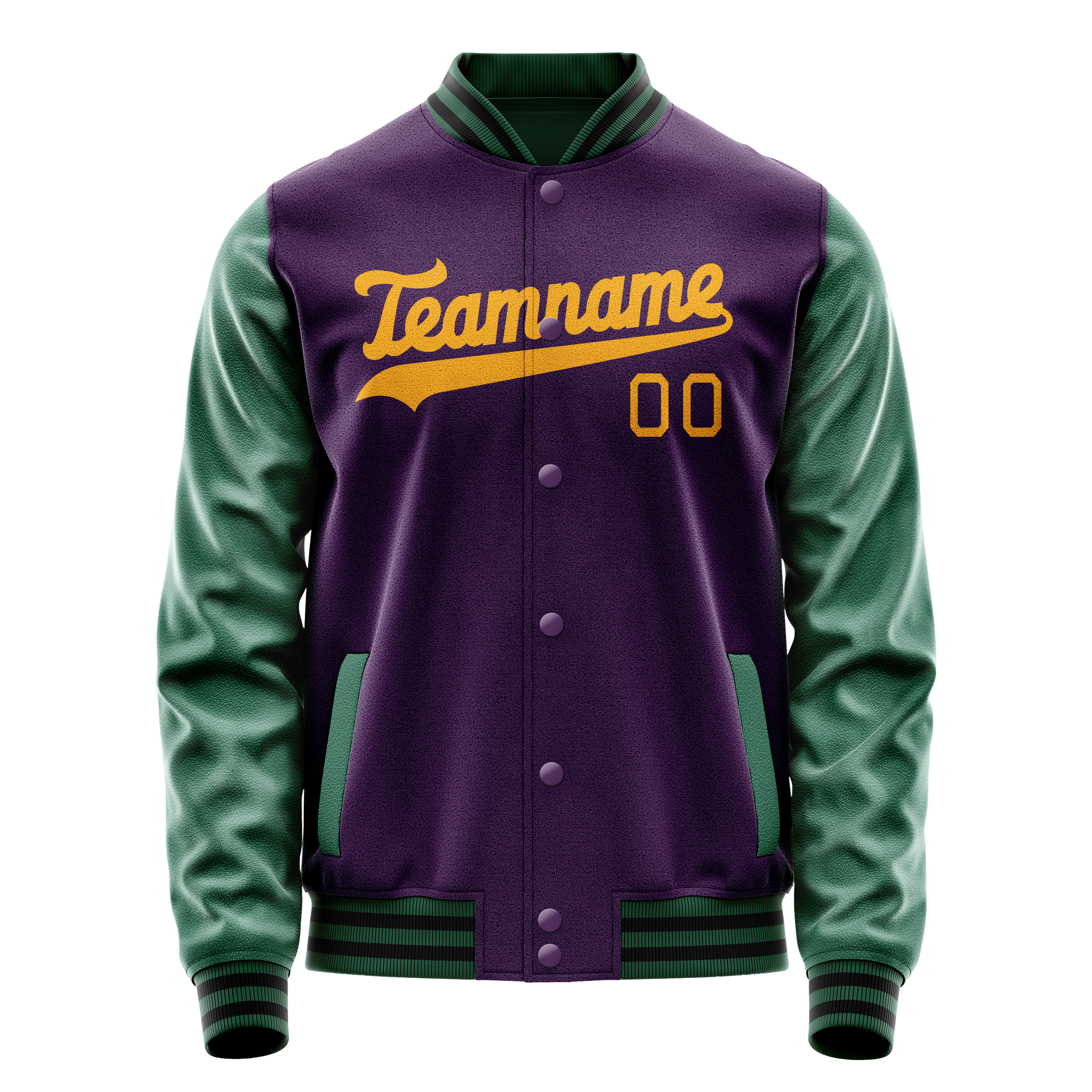 Custom Purple Kelly-Green Solid Color Varsity Letterman Jacket JA02240617KZ356