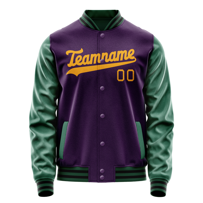 Custom Purple Kelly-Green Solid Color Varsity Letterman Jacket JA02240617KZ356