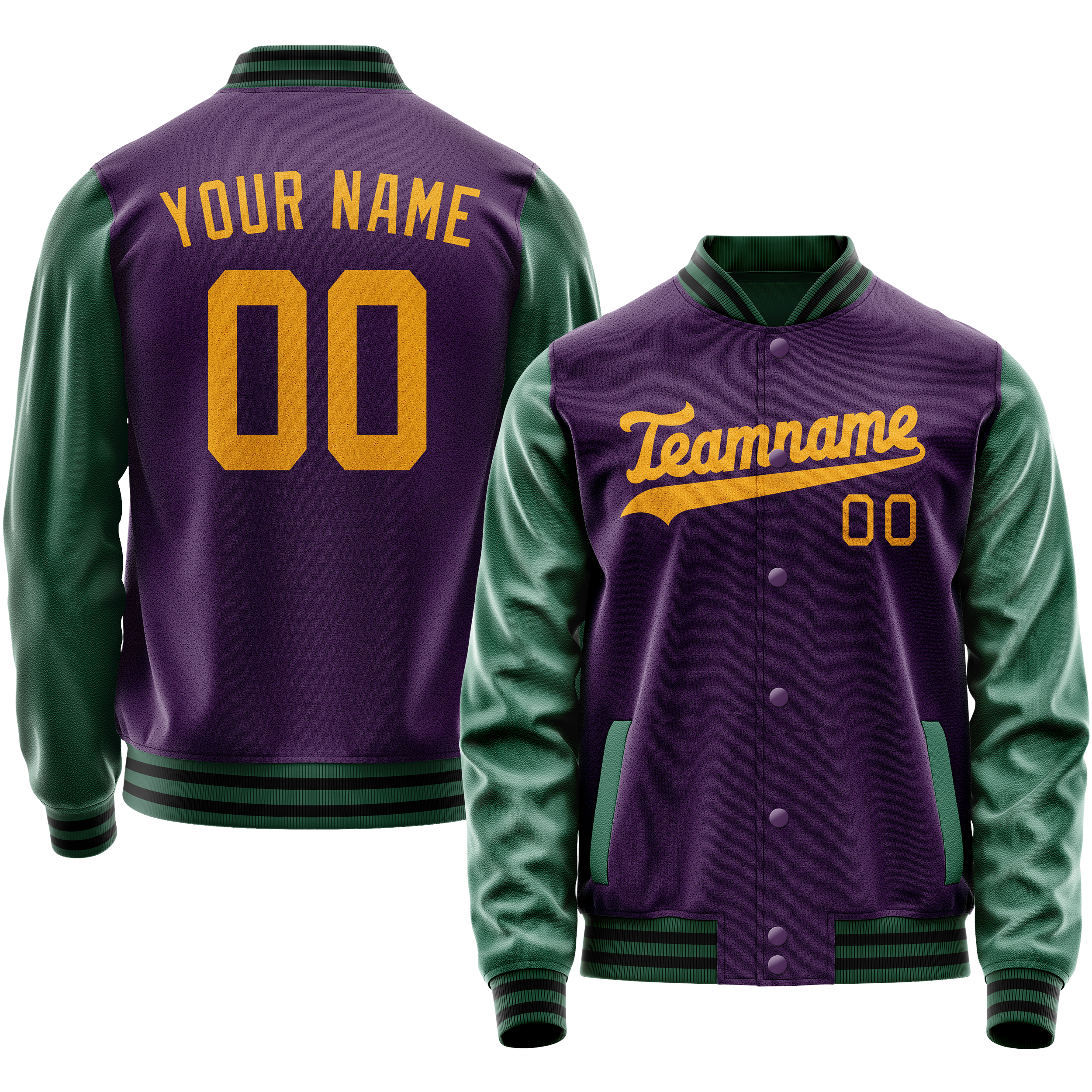 Custom Purple Kelly-Green Solid Color Varsity Letterman Jacket JA02240617KZ356