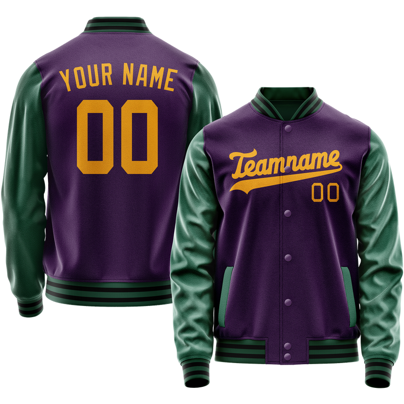 Custom Purple Kelly-Green Solid Color Varsity Letterman Jacket JA02240617KZ356