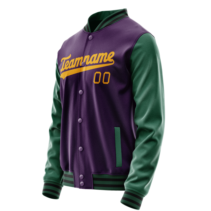 Custom Purple Kelly-Green Solid Color Varsity Letterman Jacket JA02240617KZ356
