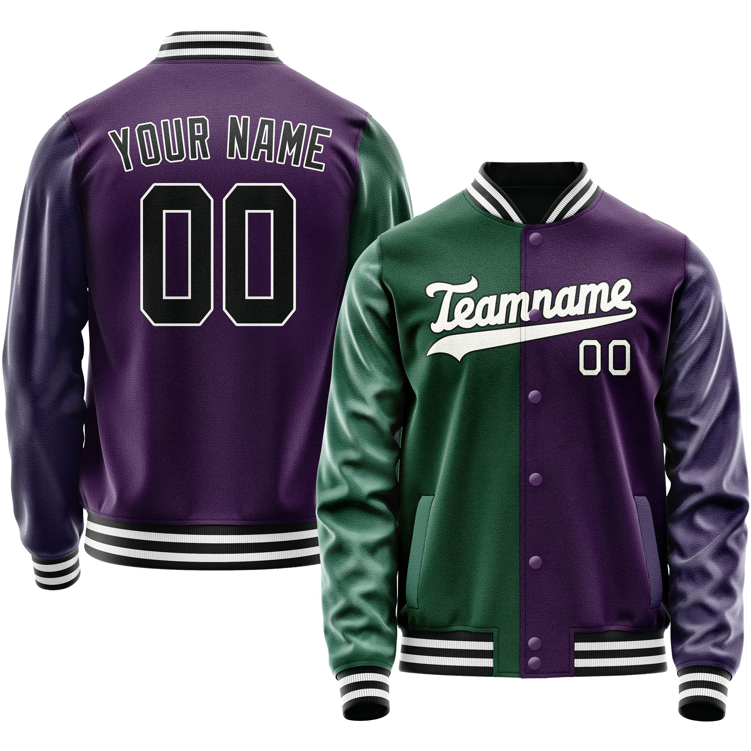 Custom Purple Kelly-Green Split Varsity Letterman Jacket JA02240617KZ358