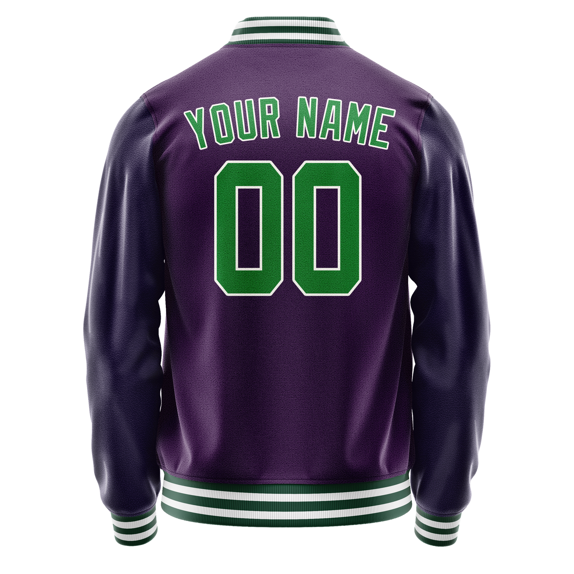 Custom Purple Neon-Green Solid Color Varsity Letterman Jacket JA02240617KZ357