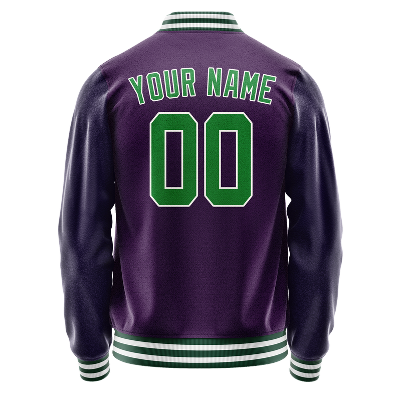 Custom Purple Neon-Green Solid Color Varsity Letterman Jacket JA02240617KZ357