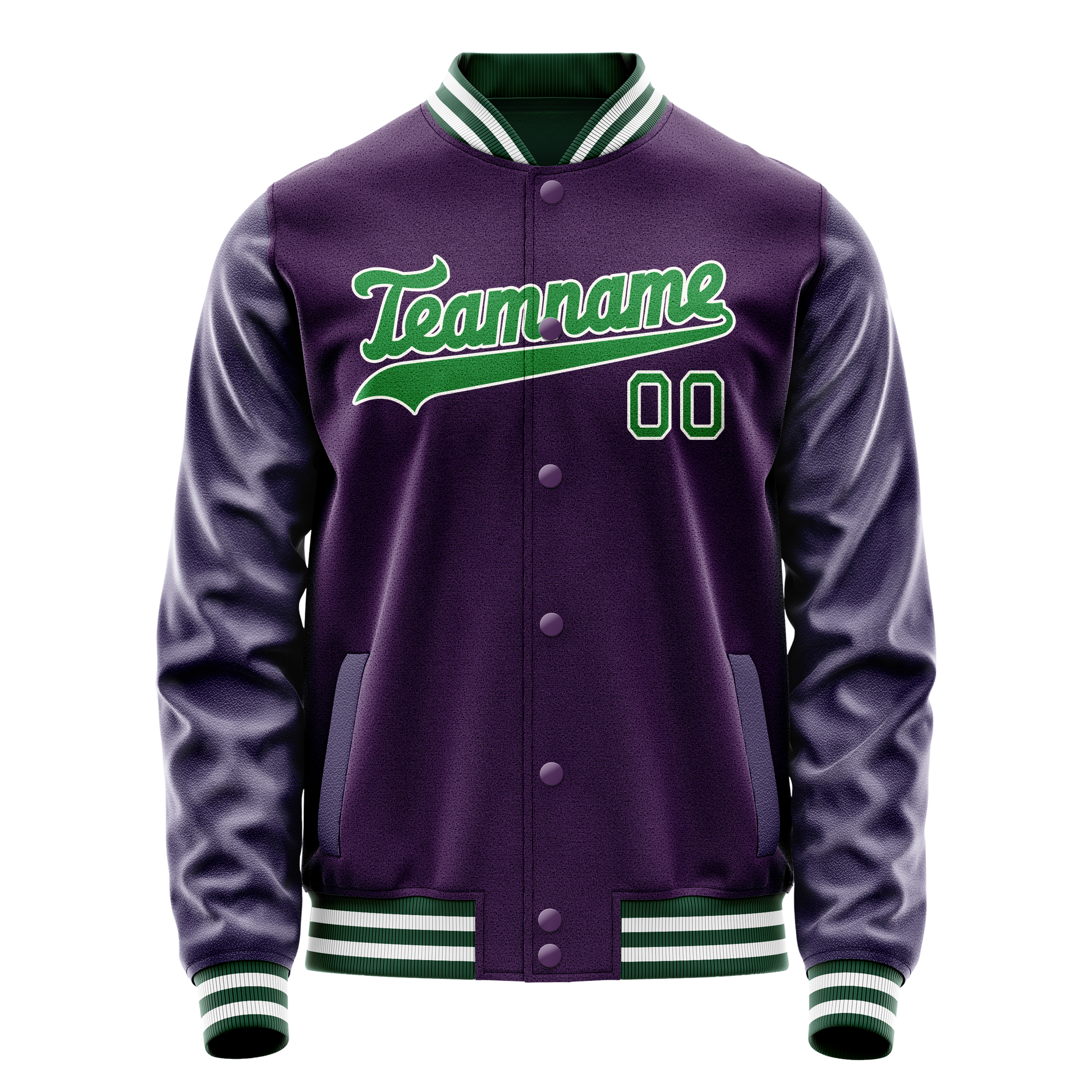 Custom Purple Neon-Green Solid Color Varsity Letterman Jacket JA02240617KZ357