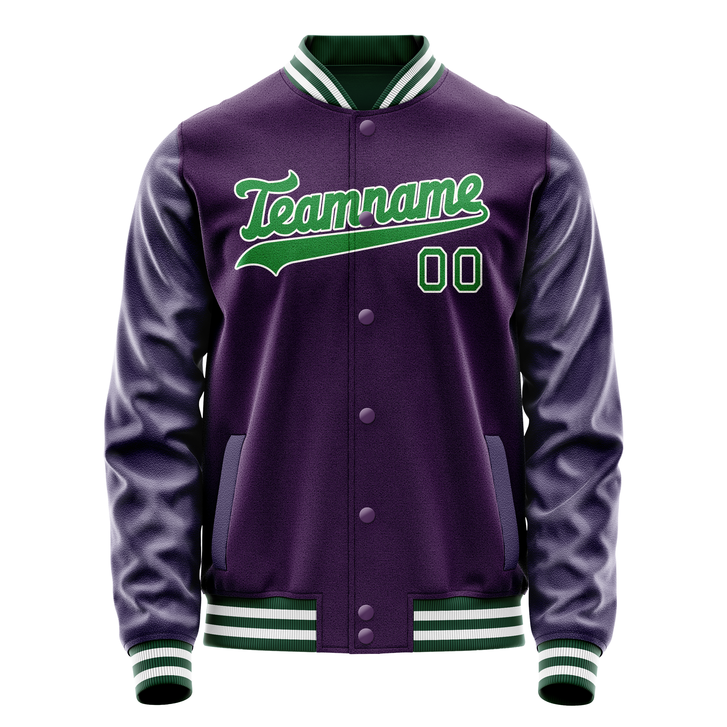 Custom Purple Neon-Green Solid Color Varsity Letterman Jacket JA02240617KZ357