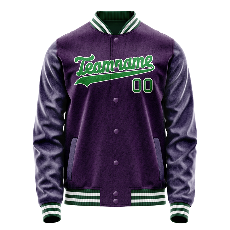 Custom Purple Neon-Green Solid Color Varsity Letterman Jacket JA02240617KZ357