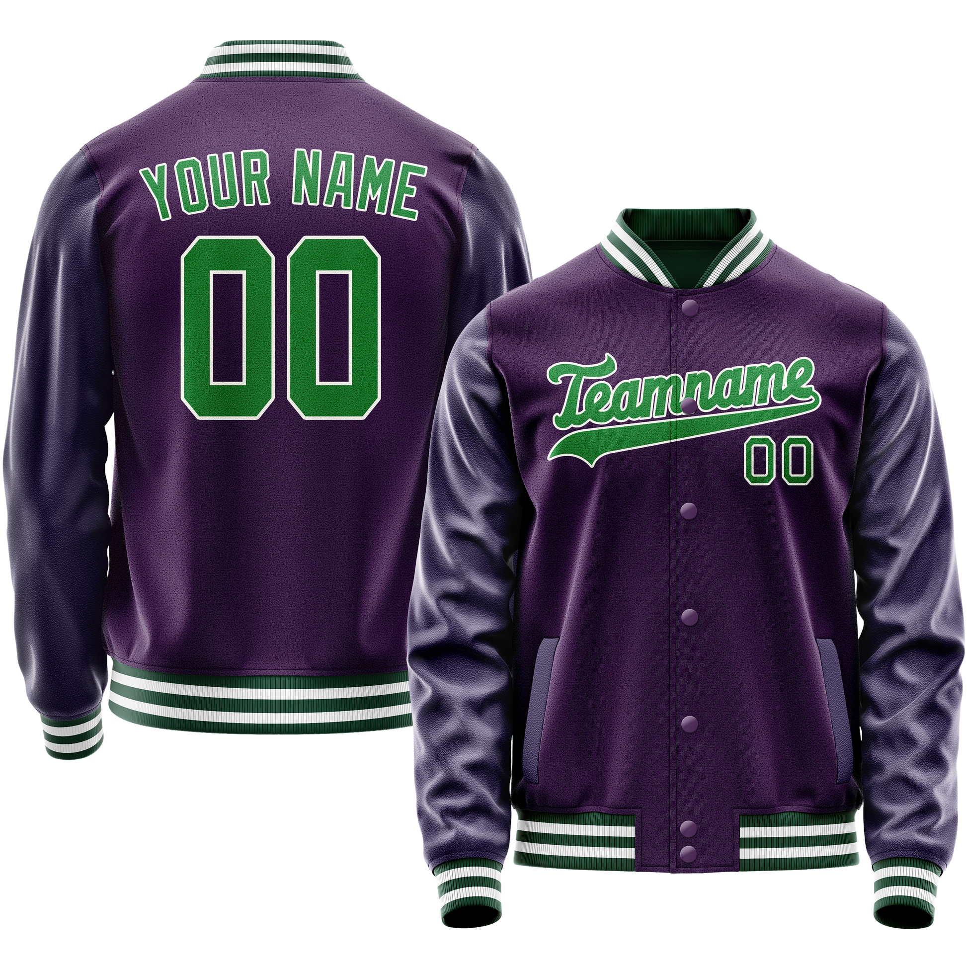 Custom Purple Neon-Green Solid Color Varsity Letterman Jacket JA02240617KZ357