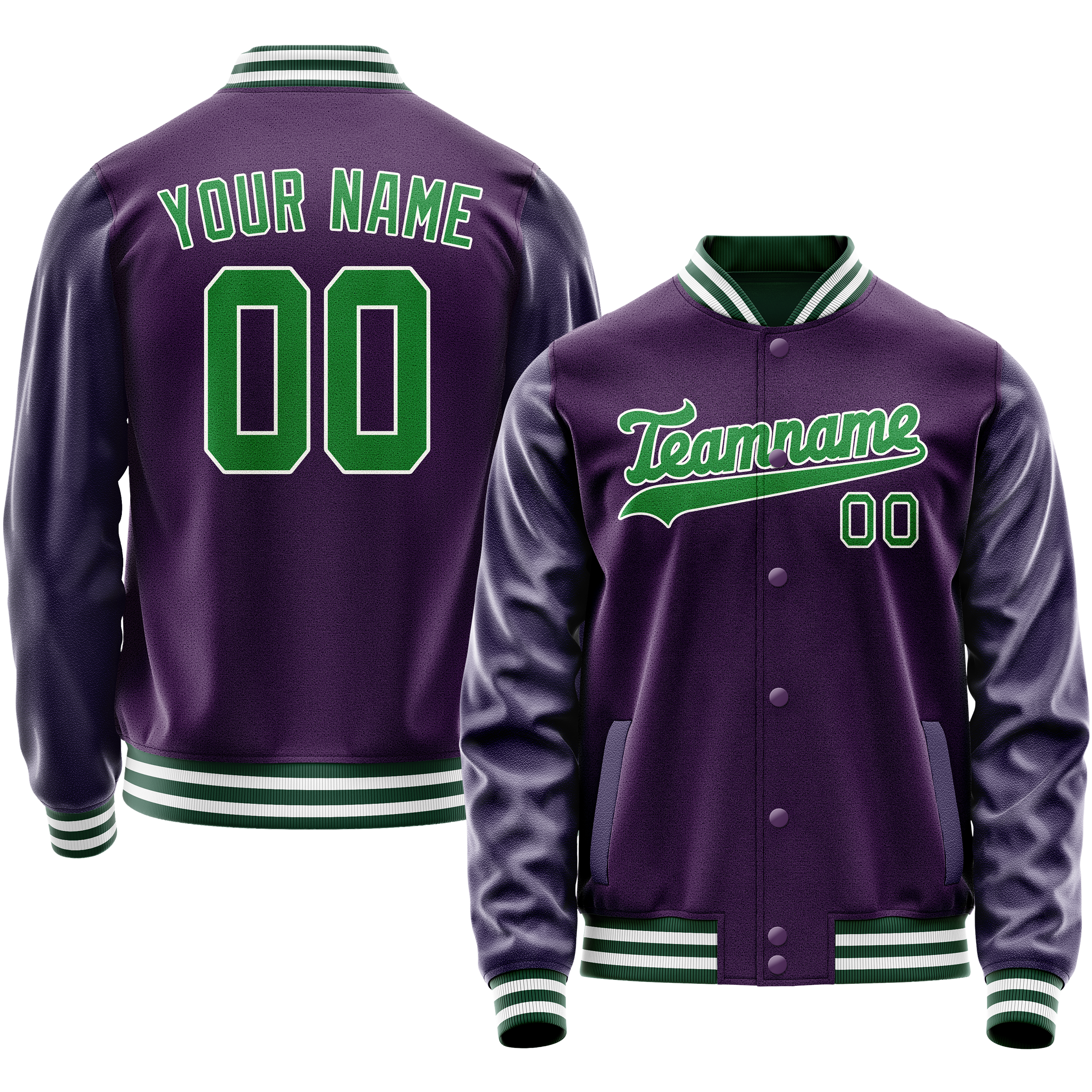 Custom Purple Neon-Green Solid Color Varsity Letterman Jacket JA02240617KZ357