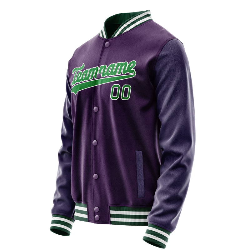 Custom Purple Neon-Green Solid Color Varsity Letterman Jacket JA02240617KZ357