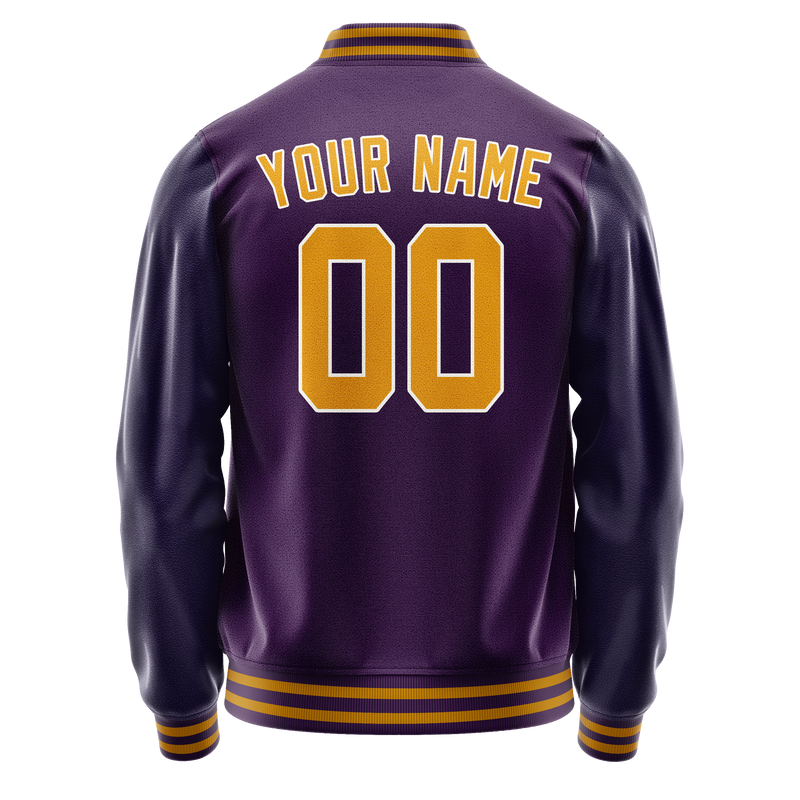 Custom Purple Gold Solid Color Varsity Letterman Jacket JA02240617KZ383