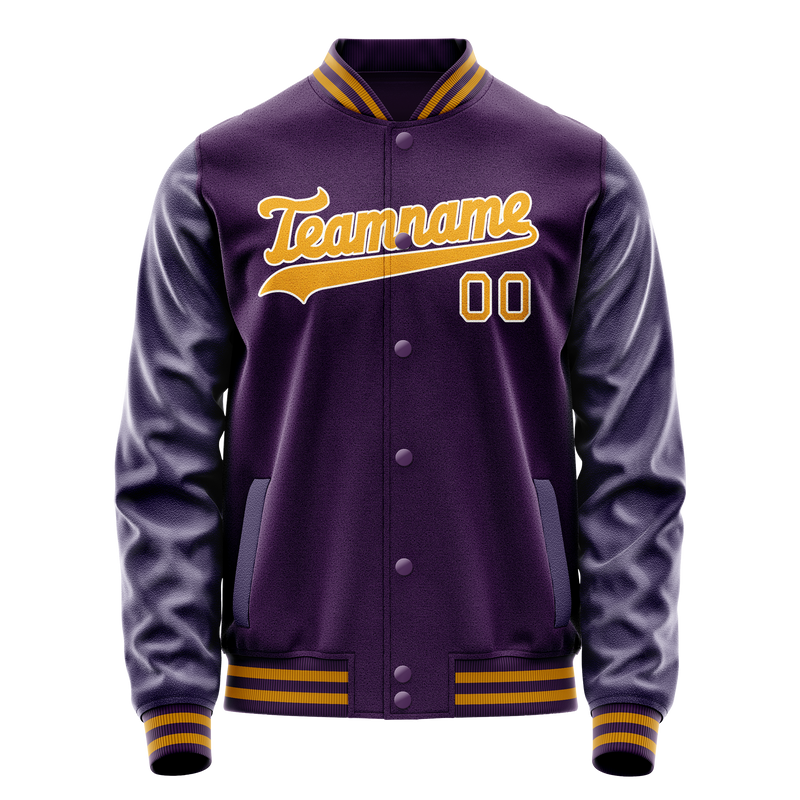 Custom Purple Gold Solid Color Varsity Letterman Jacket JA02240617KZ383
