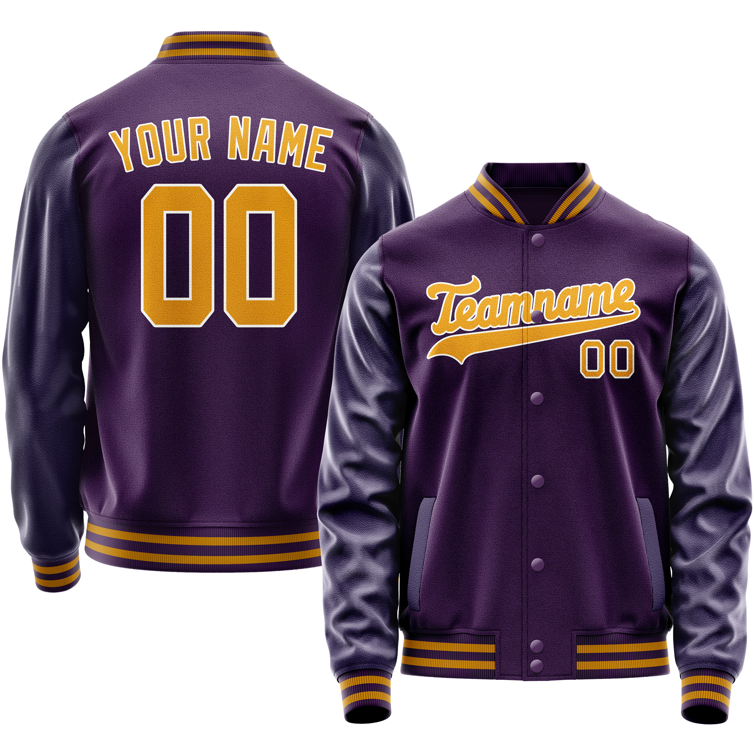 Custom Purple Gold Solid Color Varsity Letterman Jacket JA02240617KZ383