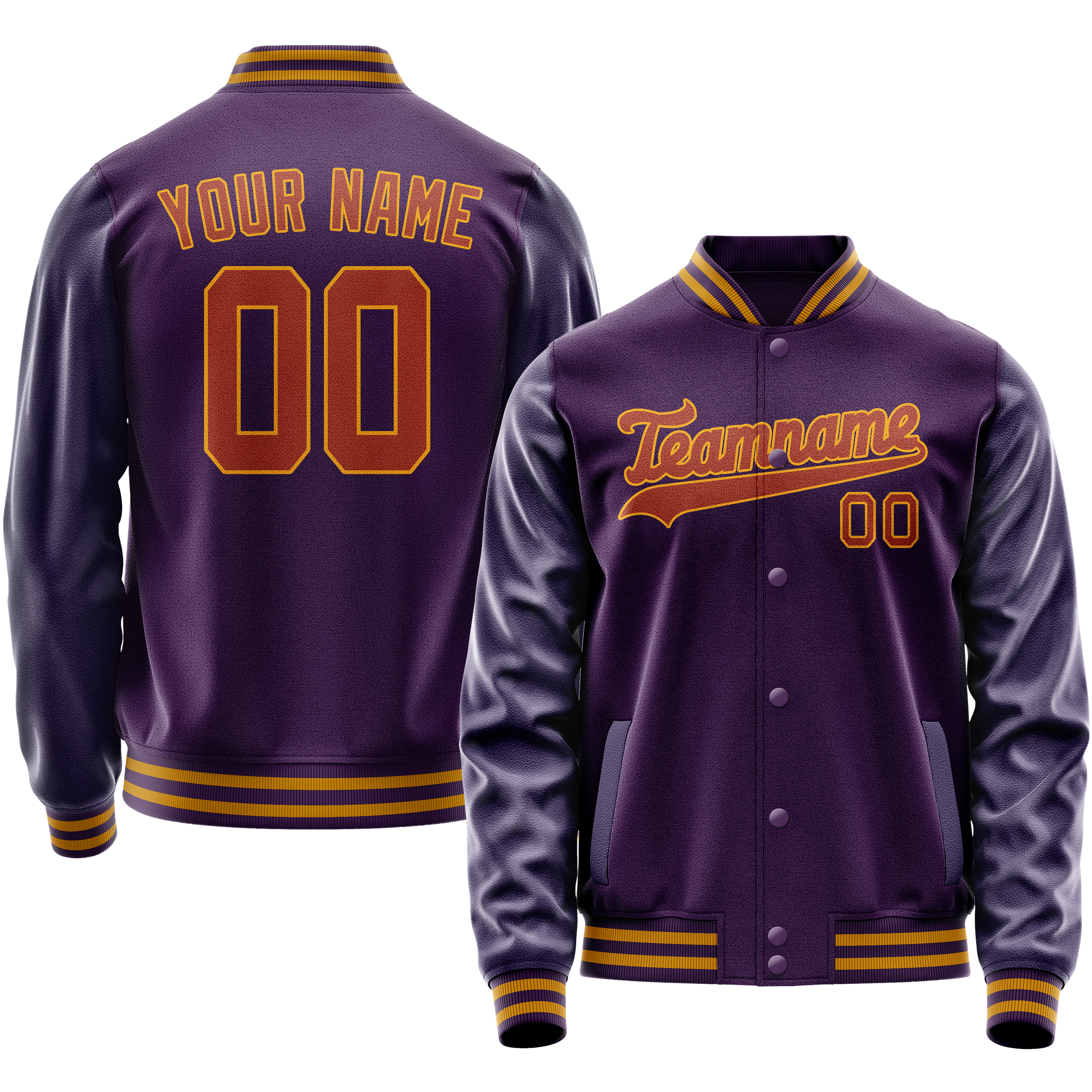 Custom Purple Red Solid Color Varsity Letterman Jacket JA02240617KZ369