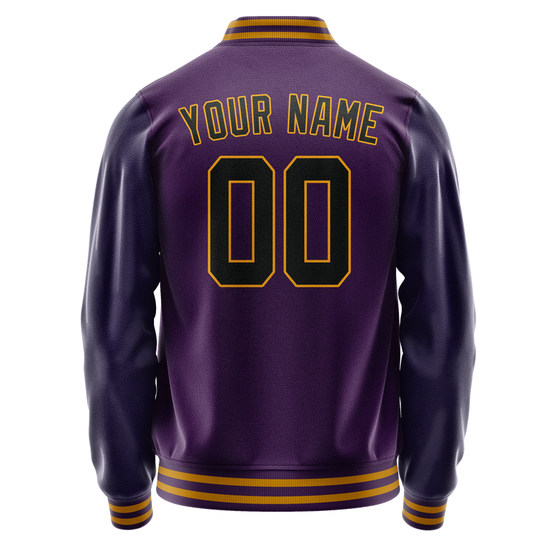 Custom Purple Black Solid Color Varsity Letterman Jacket JA02240617KZ362