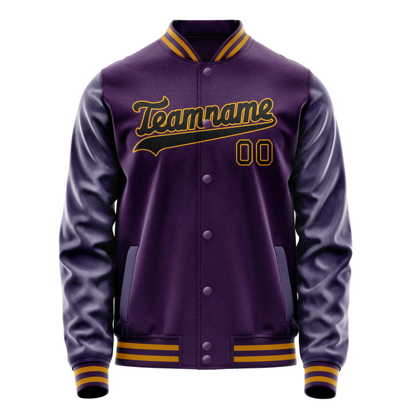 Custom Purple Black Solid Color Varsity Letterman Jacket JA02240617KZ362