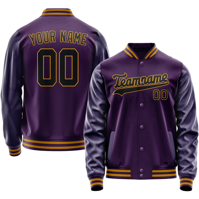 Custom Purple Black Solid Color Varsity Letterman Jacket JA02240617KZ362