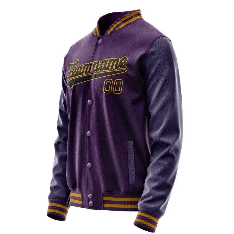 Custom Purple Black Solid Color Varsity Letterman Jacket JA02240617KZ362