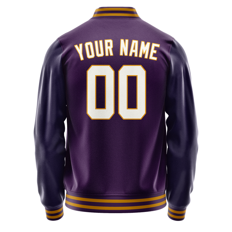 Custom Purple White Solid Color Varsity Letterman Jacket JA02240617KZ361