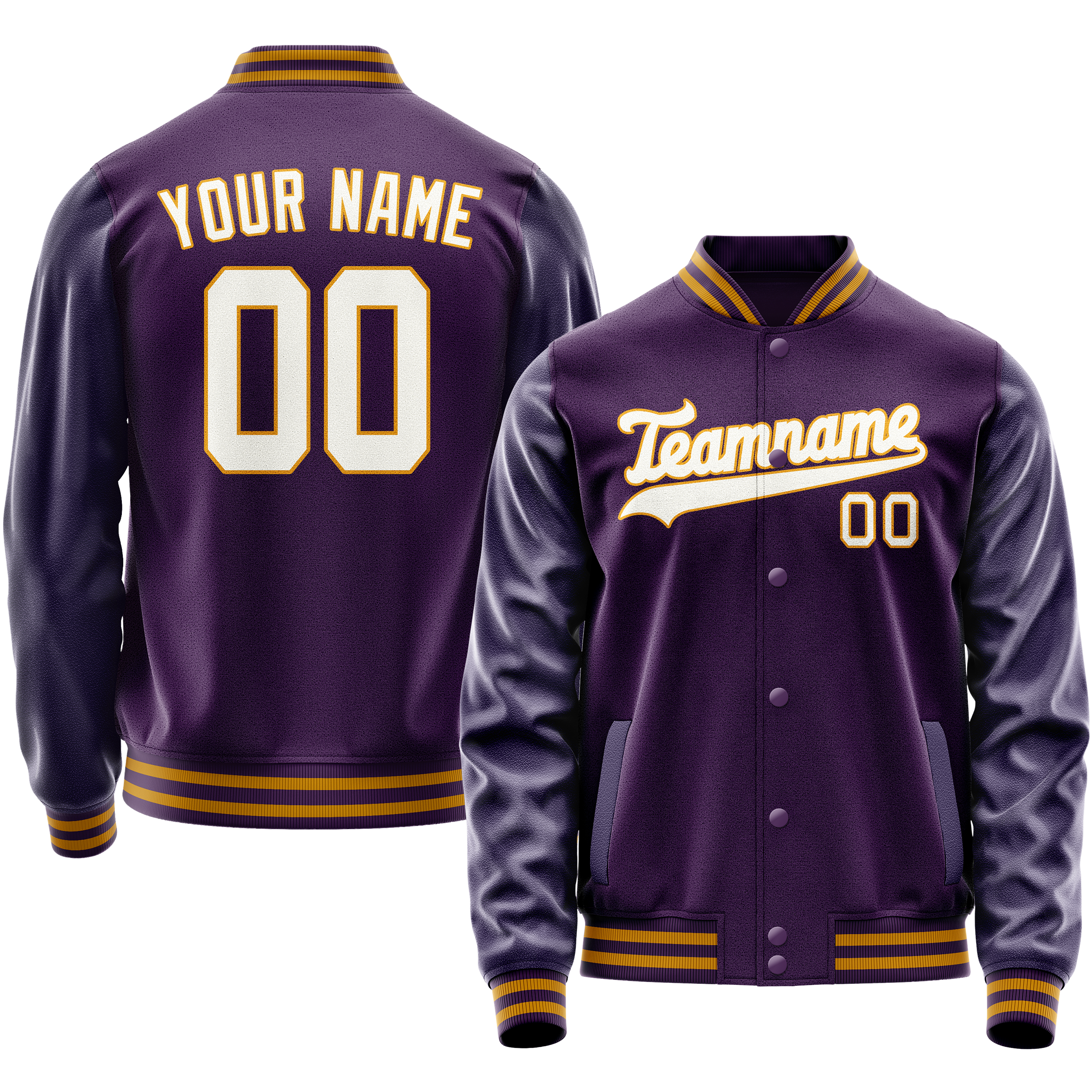 Custom Purple White Solid Color Varsity Letterman Jacket JA02240617KZ361